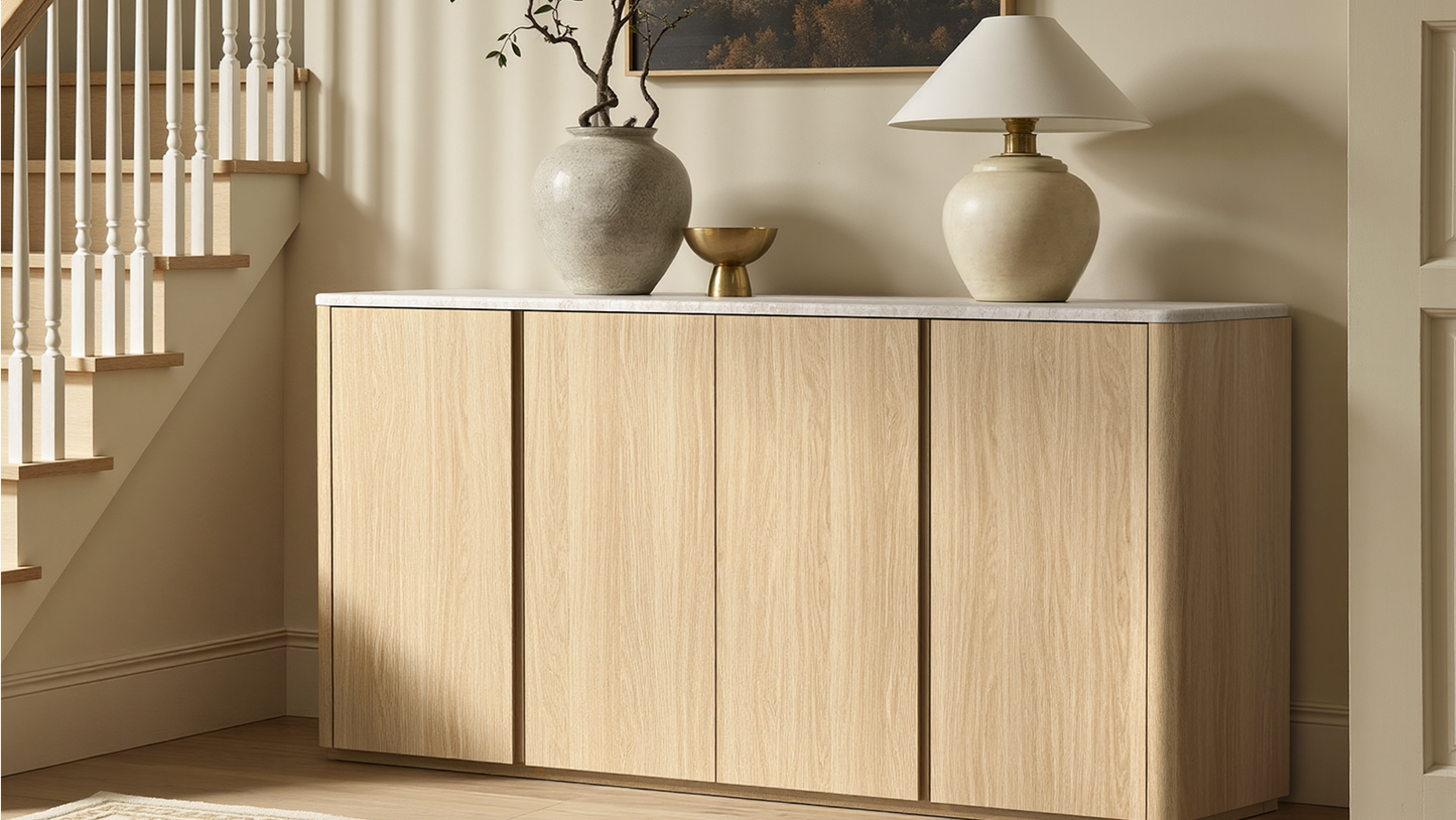 Travertine Wood 4-Door Handleless Soft-Close Sideboard