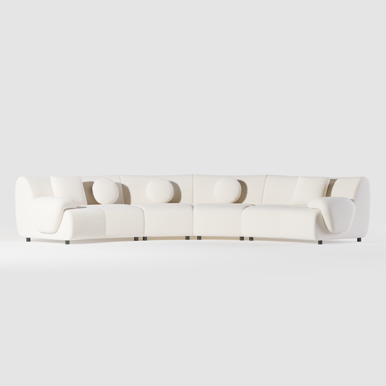 [Pre-Sale] Bamboo-Segment Design Curved Sofa, 196" 4-Piece Modular Chenille Sectional, Cream