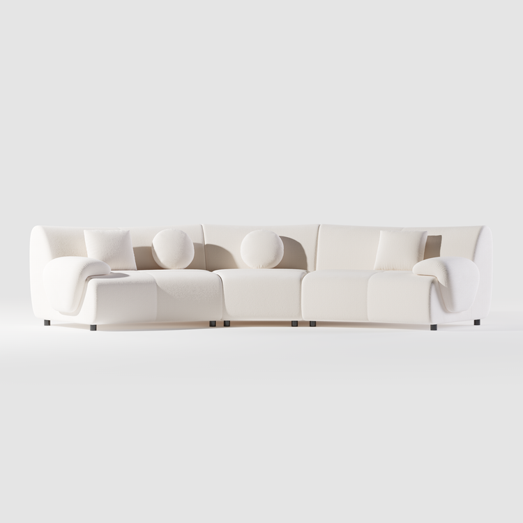[Pre-Sale] Bamboo-Segment Design Curved Sofa, 152.7" 3-Piece Modular Chenille Sectional, Cream