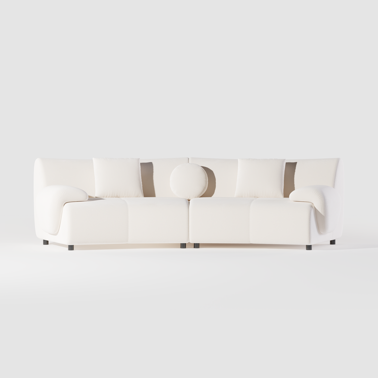 [Pre-Sale] Bamboo-Segment Design Curved Sofa, 109.4" Loveseat Modular Chenille Sectional, Cream