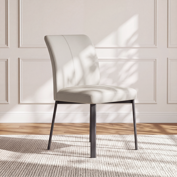 2-Pack White PVC Dining Chairs with Double Half Stitch Detailing