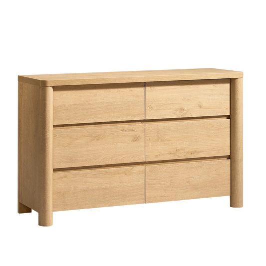 52.8 Natural Wood Rounded 6 Drawer Dresser 01 Main