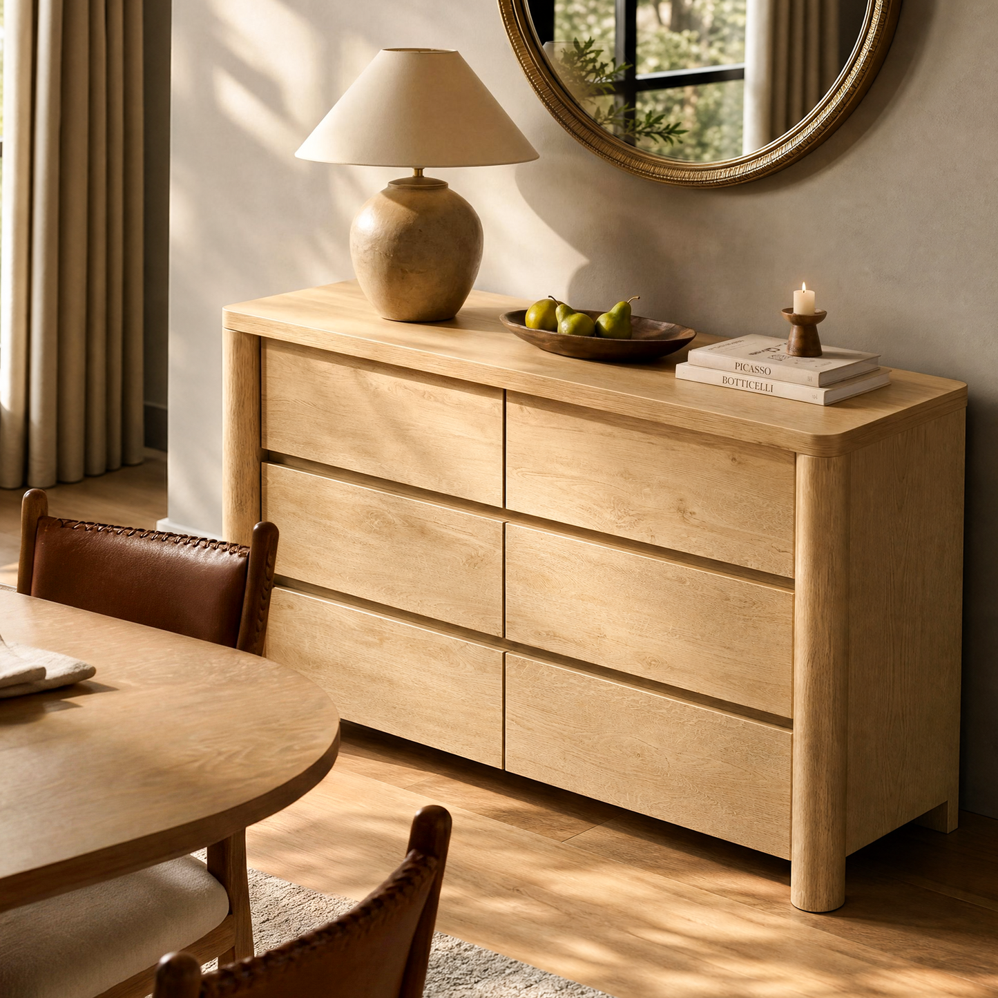 52.8 Natural Wood Rounded 6 Drawer Dresser 05 Main