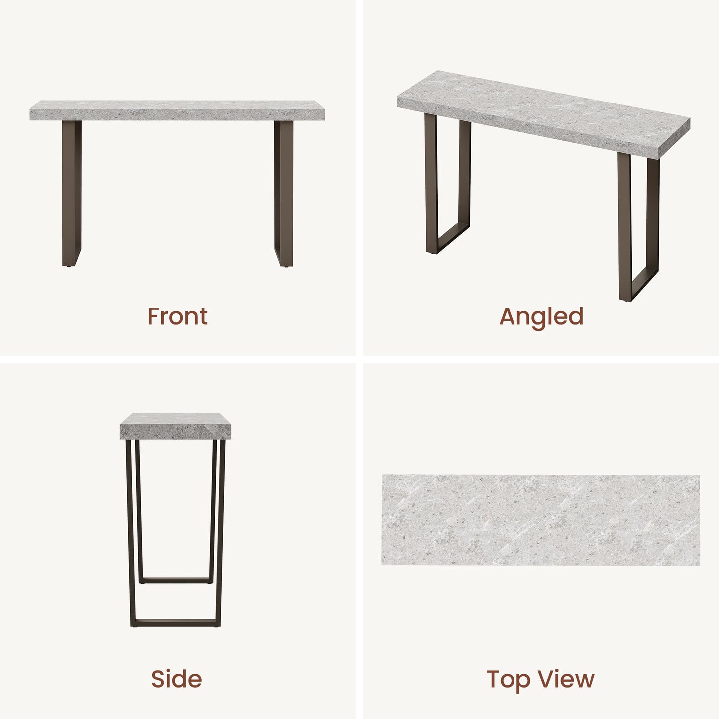 [Pre-Sale] 55.1" Modern Console Table with Faux Stone Top & Matte Brown Metal Legs, space-saving U-shaped Frame