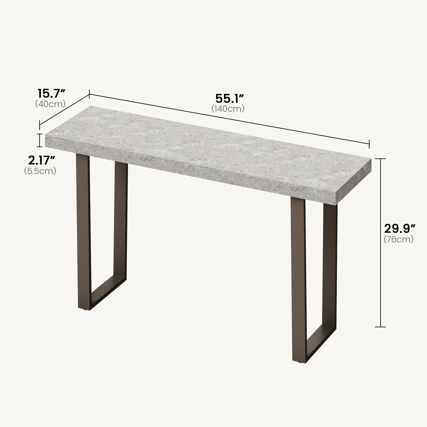 [Pre-Sale] 55.1" Modern Console Table with Faux Stone Top & Matte Brown Metal Legs, space-saving U-shaped Frame