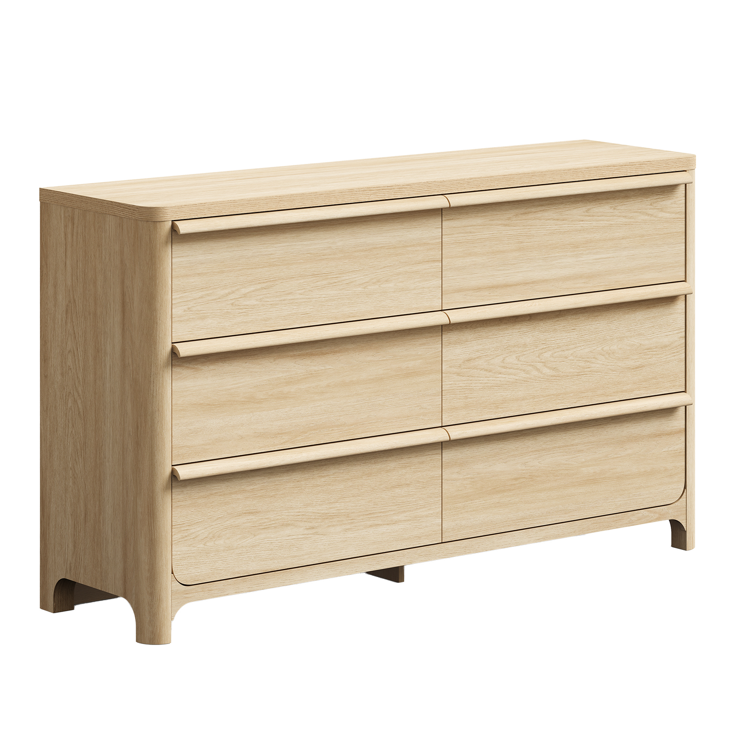 [Pre-sale] 57.1" Modern 6-Drawer Dresser, Curved Light Wood, Spacious Storage, Elevated Leg Design