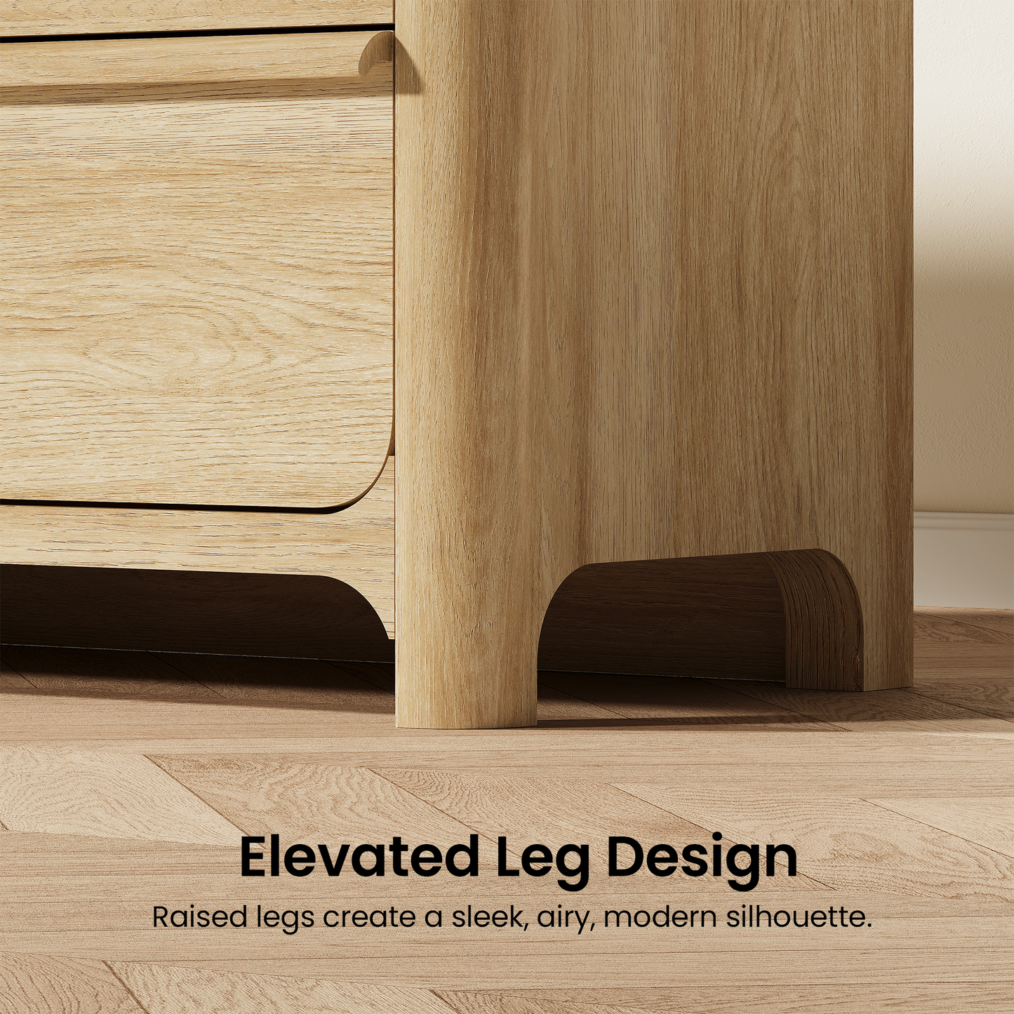 [Pre-sale] 57.1" Modern 6-Drawer Dresser, Curved Light Wood, Spacious Storage, Elevated Leg Design