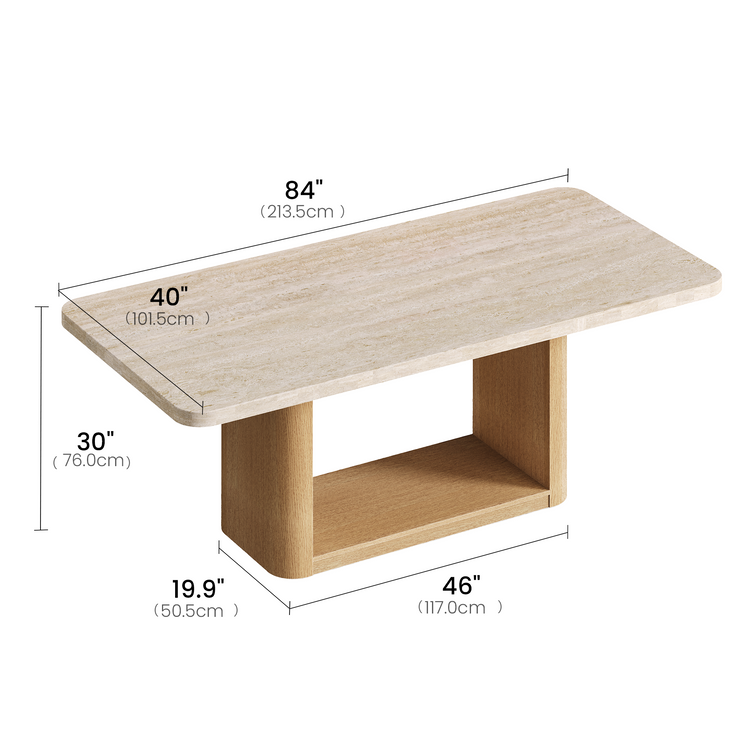 Mesa de comedor de travertino natural de 84 pulgadas, mesa minimalista grande para cocina, mesa para 6-8 personas