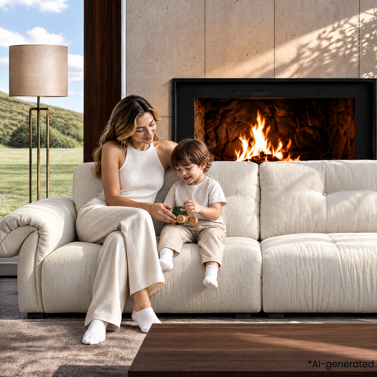 112.2" Cloud Sofa, Modern Italian Chenille Couch with Pillow Arms, Deep Seats & Down-Blend Cushions, Cream
