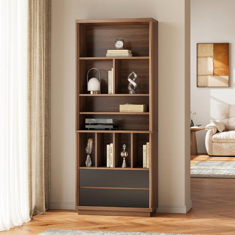 Librería de 78.7" de altura, estantería moderna de madera para exhibición con 9 cubos de almacenamiento abiertos