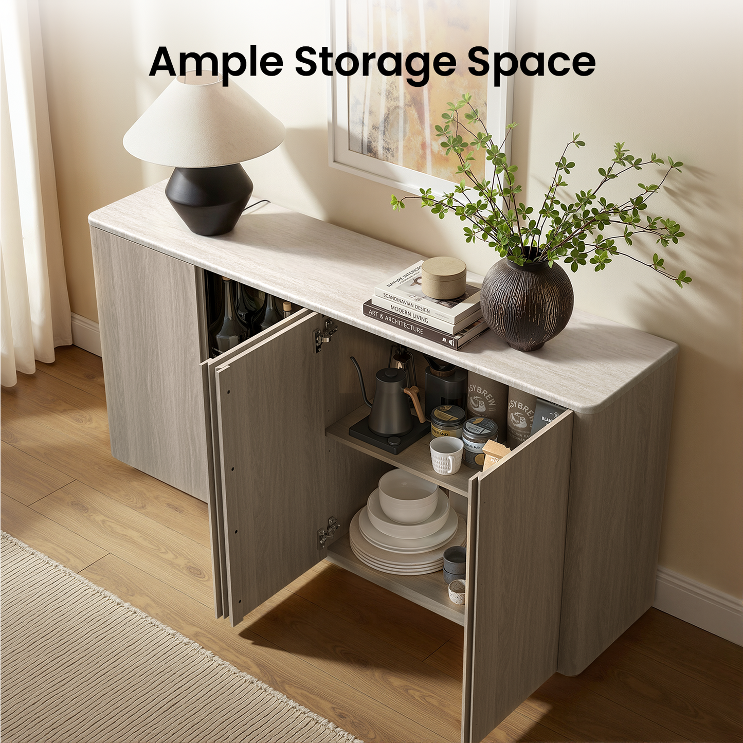 Travertine Grey 4-Door Handleless Soft-Close Sideboard