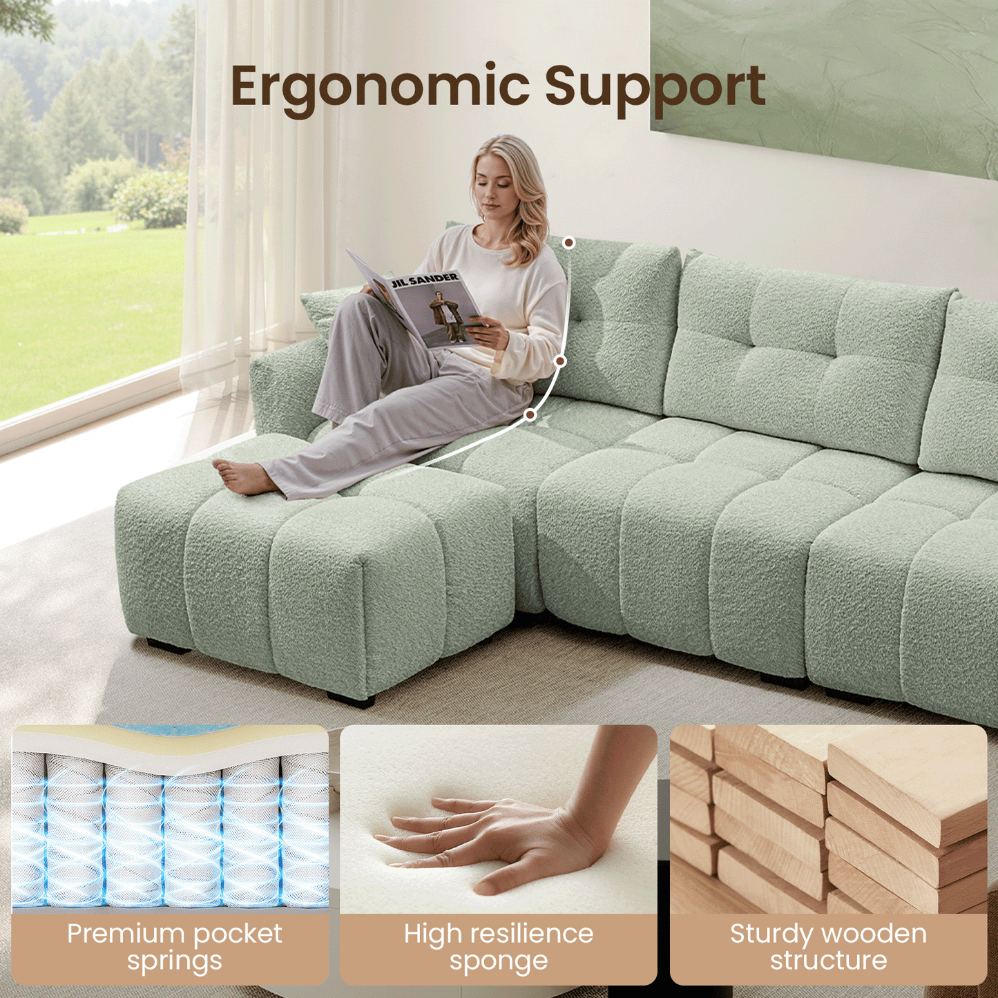 Ivy 3-Seat Clover Sectional Sofa