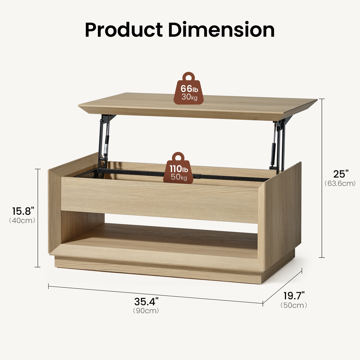 Arlo 35" Lift Top Coffee Table, Modern Wood Coffee Table with Storage
