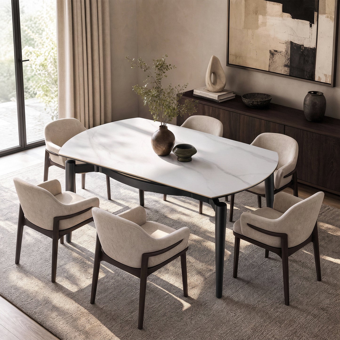 51.2" Round Sintered Stone Extendable Dining Table, Seats 4–6