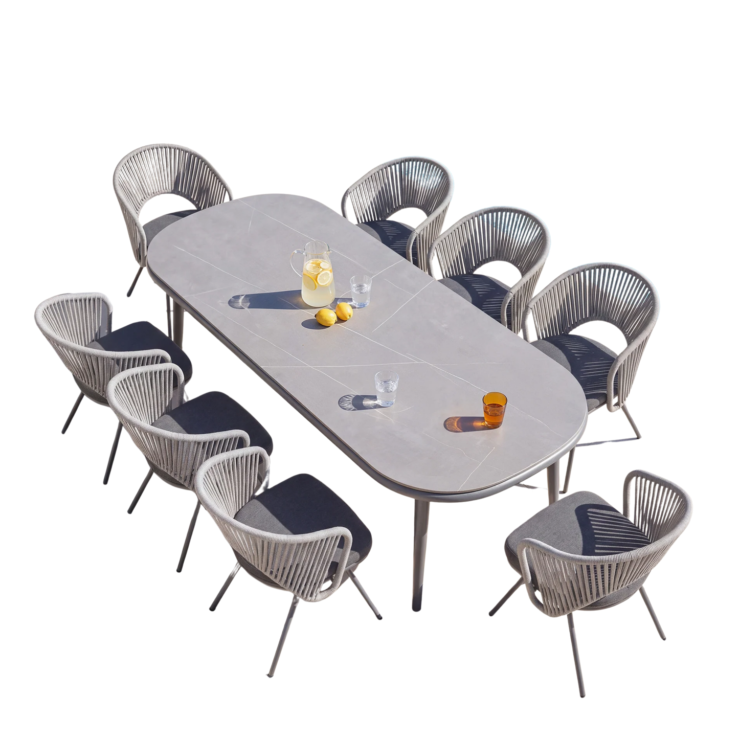 95.3" Oval Outdoor Dining Set with Sintered Stone Top and 8 Chairs
