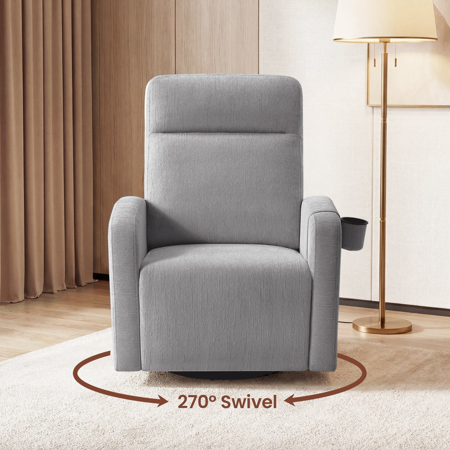 Nursery Power Swivel Glider Recliner with Adjustable Headrest & USB-C、Grey