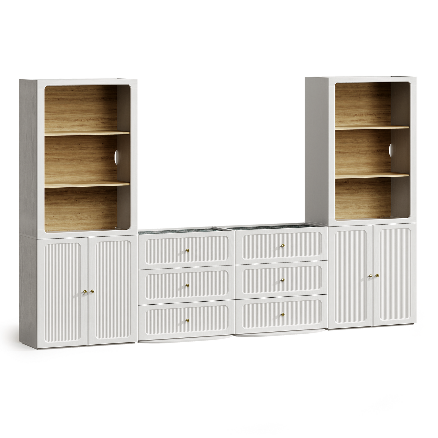 Flexmod 126" Modular Storage with Display Towers, Drawers & Cabinets