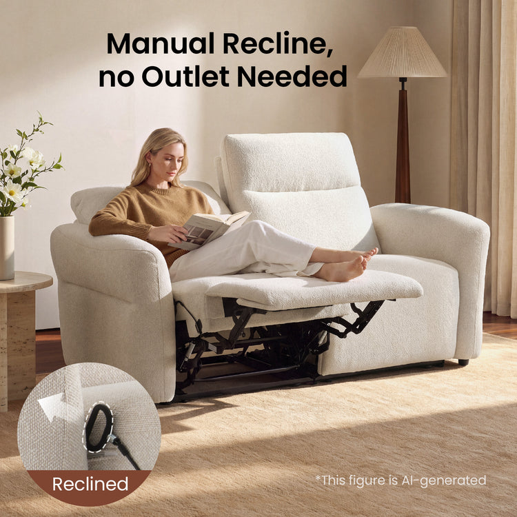 Linnea 69" Beige Textured Fabric Manual Reclining Loveseat Sofa