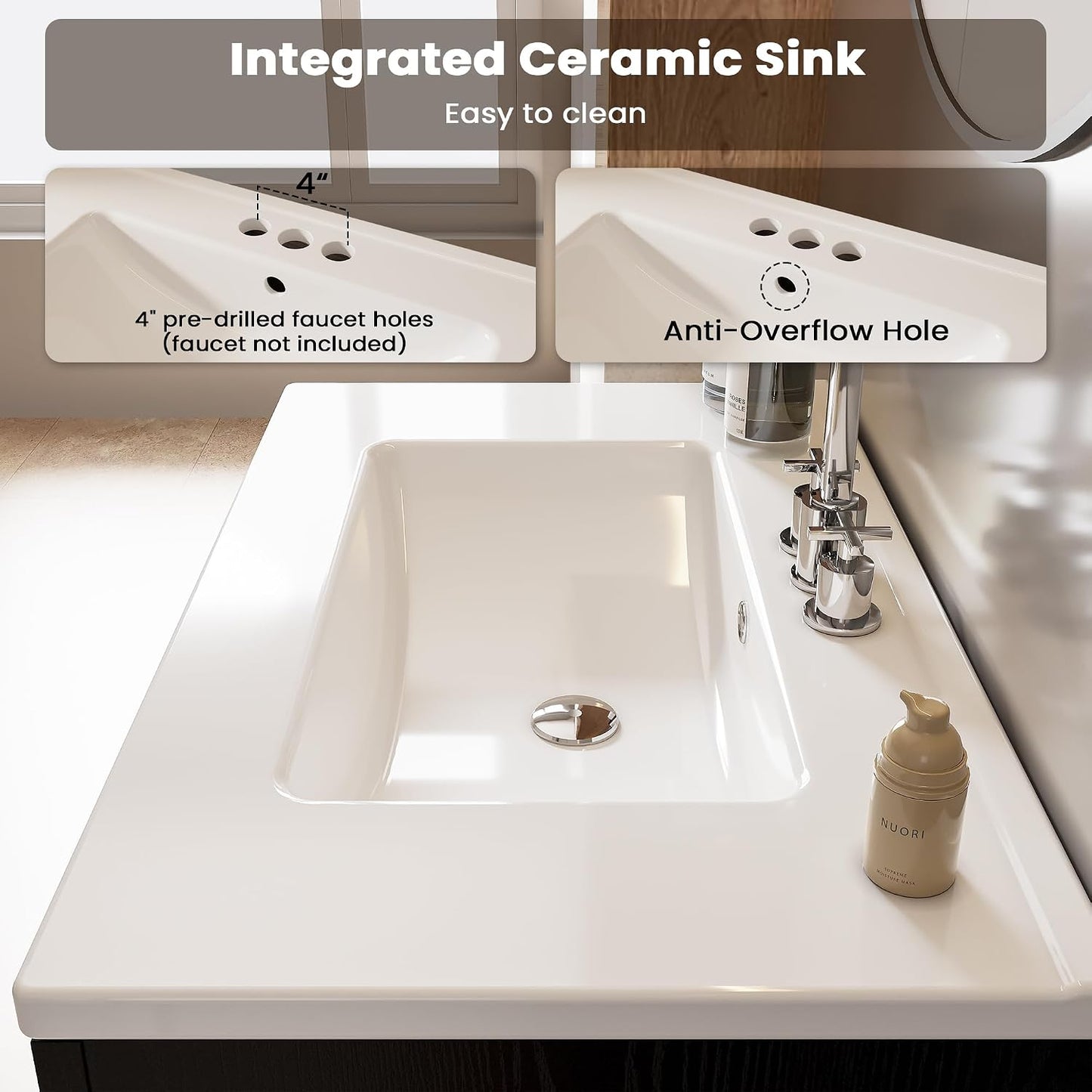 30" Bathroom Vanity with Sink 2-Tier Large Storage Areas