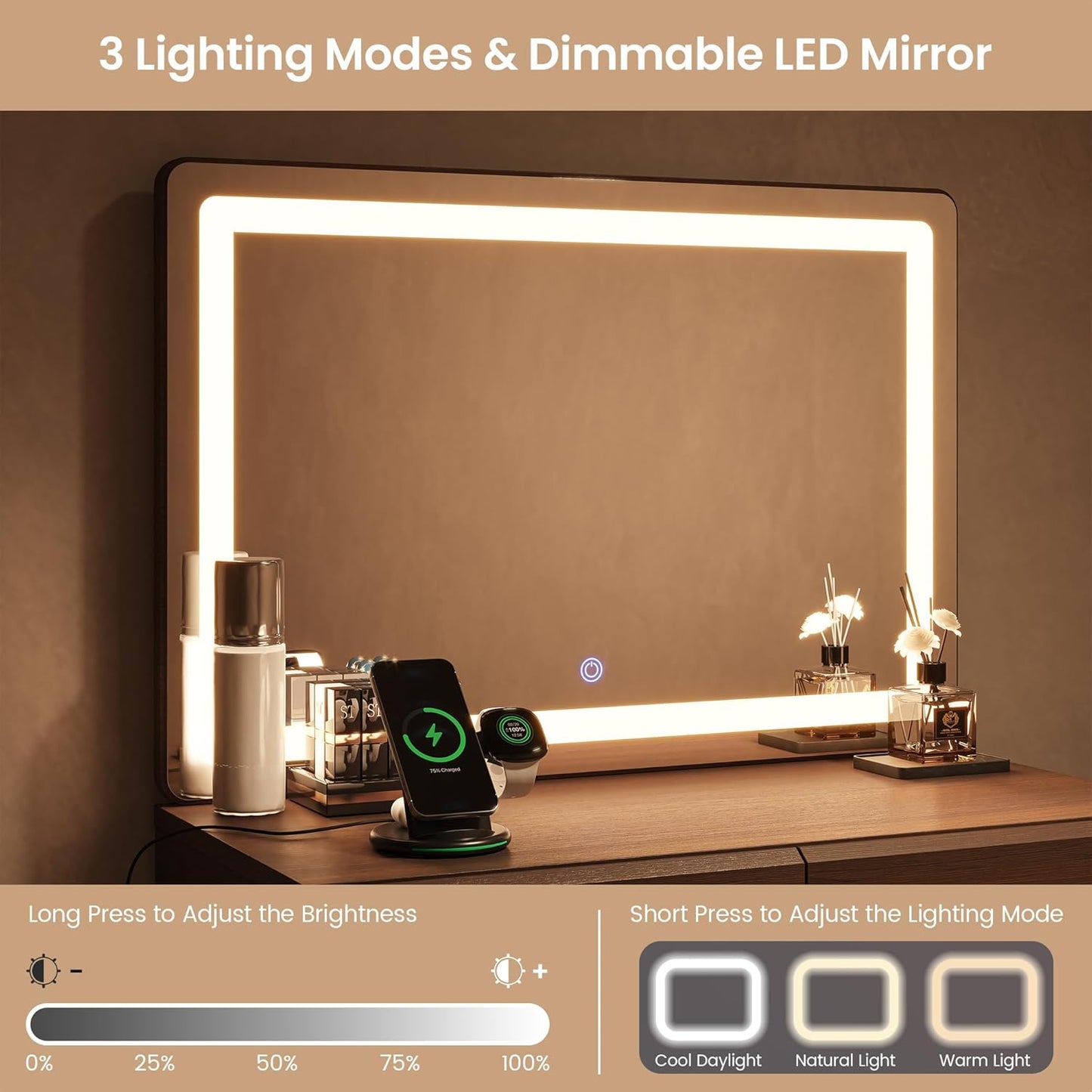 Whisper Series Compact Vanity with LED & Power
