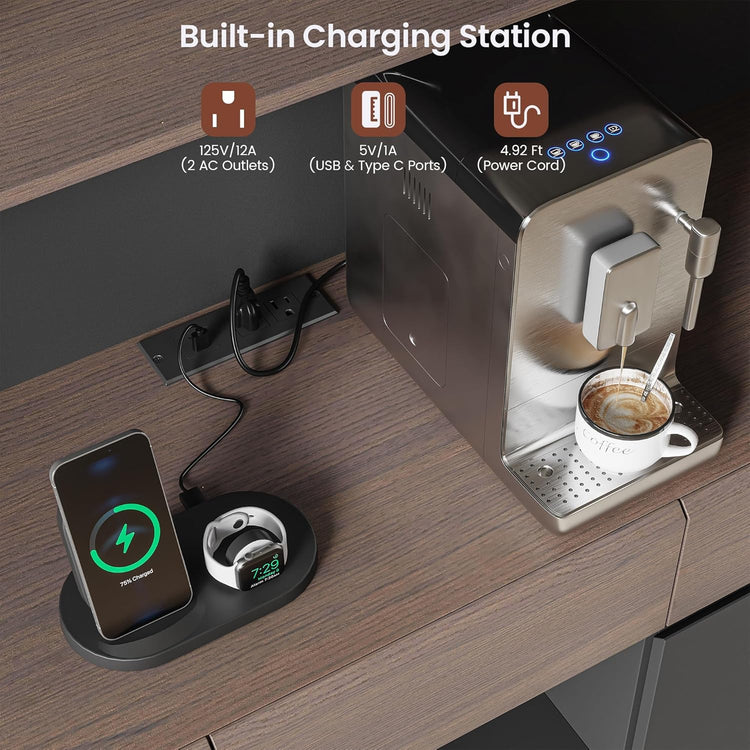 Whisper Series 46" Wine & Coffee Bar with LED & Charging