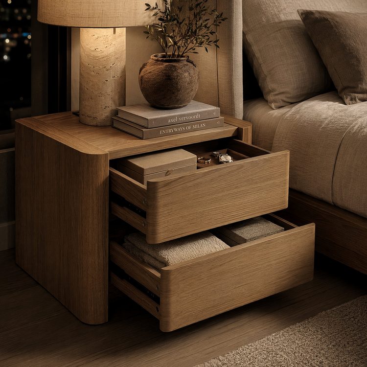 26 Inch Curved Edge Nightstands with Charging Station, Set of 2