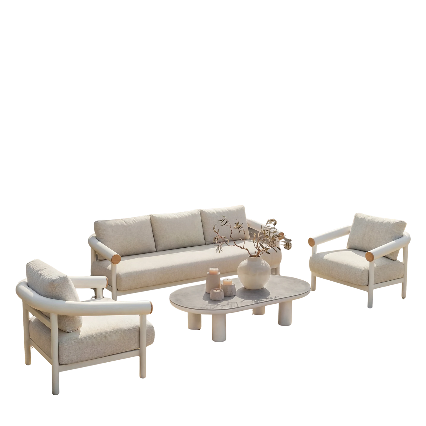 Round Tube Outdoor 4PCS Sofa Set  Includes 3-Seater, 2 Armchairs,1 Coffee Table
