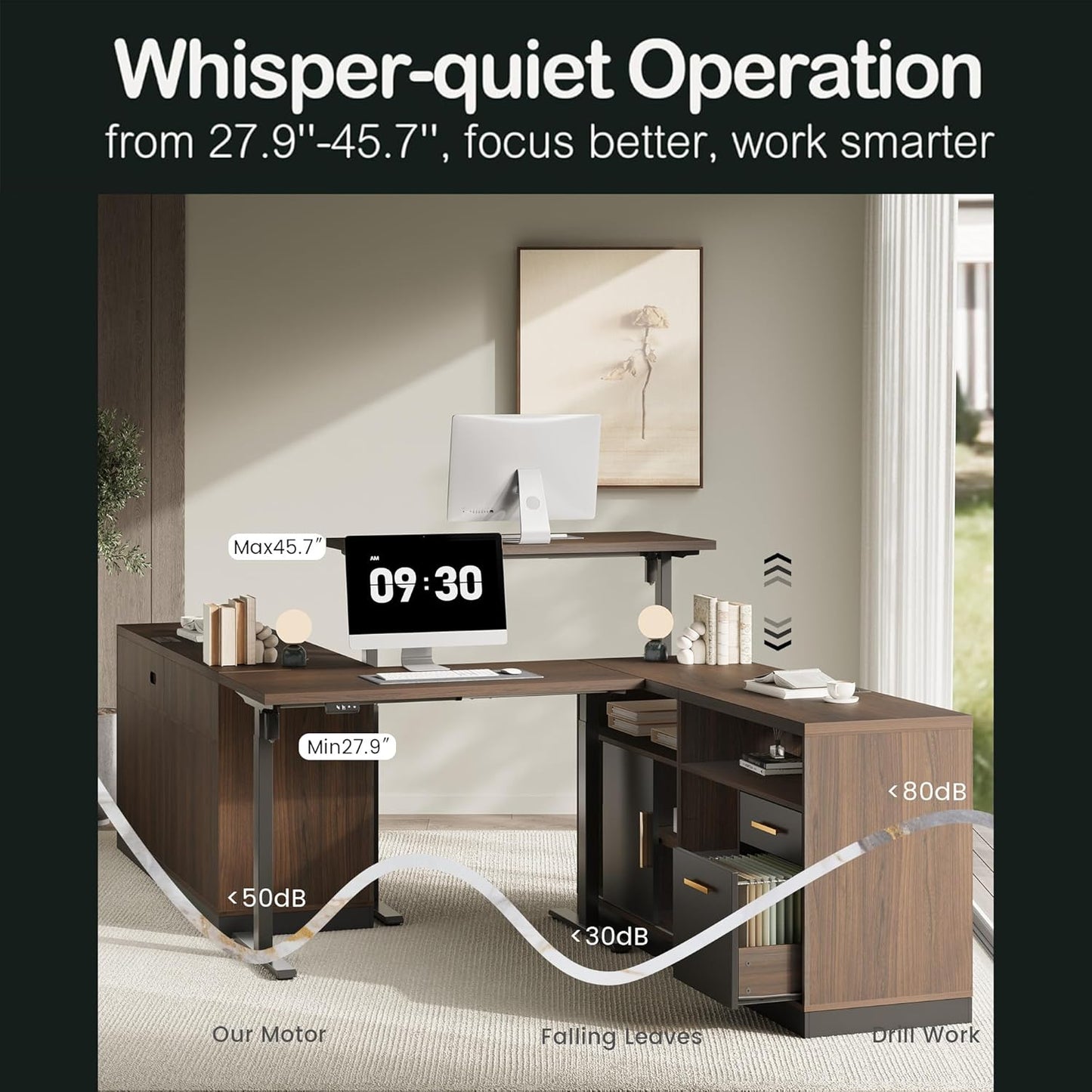 Soren 67" Height-Adjustable with Rolling Cart Executive Desk