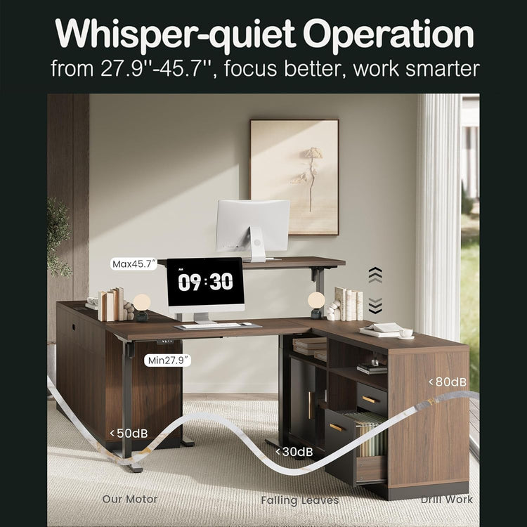 Soren 67" Height-Adjustable with Rolling Cart Executive Desk