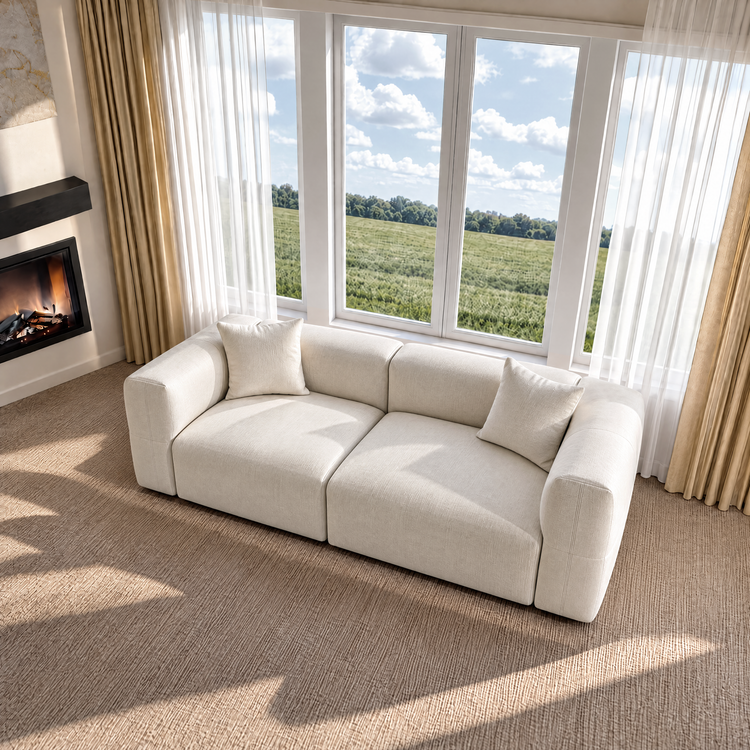 Beige Velvet 2-Seater Sofa | Modern Italian Modular Loveseat