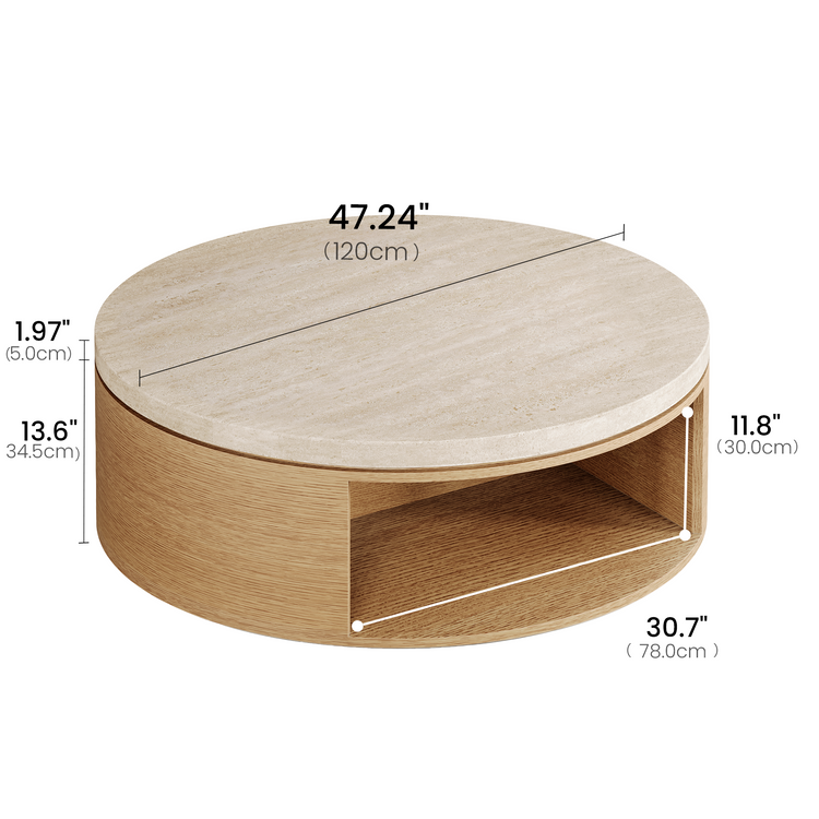 47 Inch Round Travertine Coffee Table, Natural Stone Circular Center Table