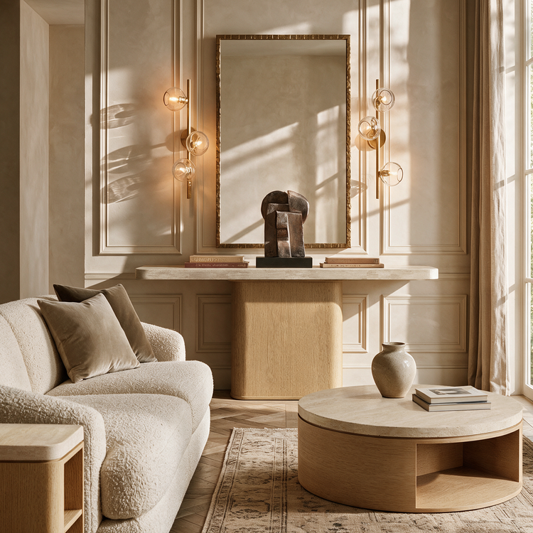 71 Inch Natural Travertine Console Table, Modern Luxury Stone Entryway Table