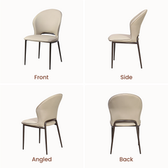 Cream dining chair shown from front, side, angled, and back views