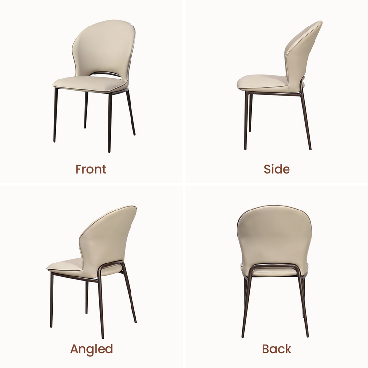 Cream dining chair shown from front, side, angled, and back views