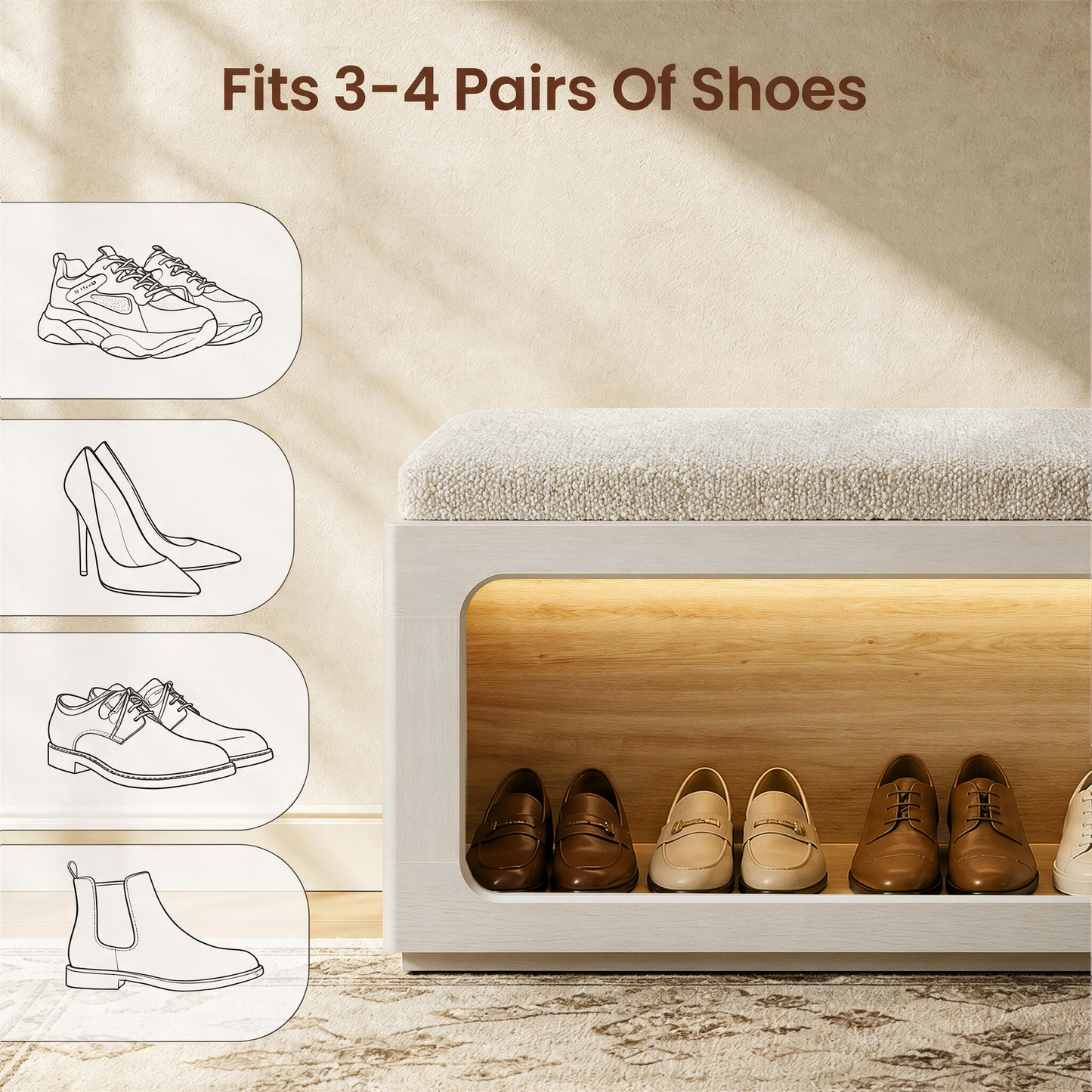 FlexMod 31.5" Modular Entryway Shoe Bench with 3-Color LED Light & Cushioned Seat