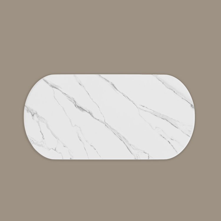 70.79" Oval Glossy Snow‑Mountain Sintered Stone Dining Table
