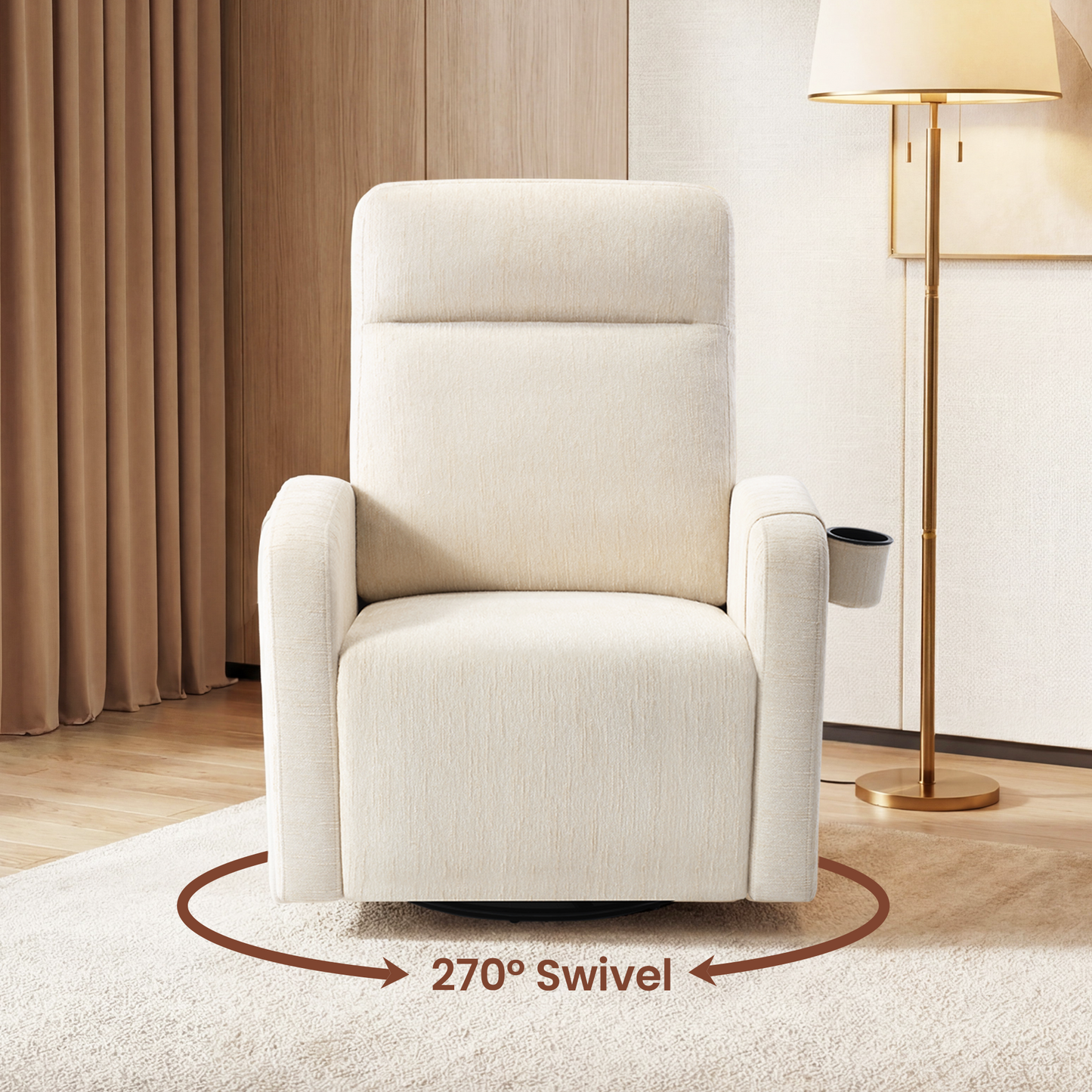Nursery Power Swivel Glider Recliner with Adjustable Headrest & USB-C、Beige