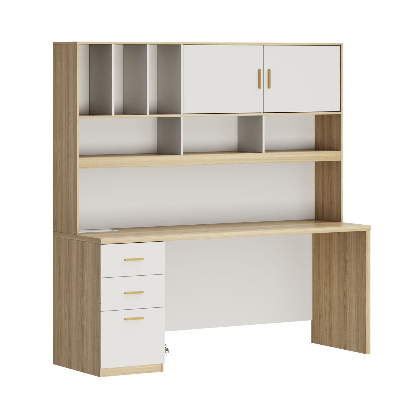 Soren 72.8" with Hutch & Storage Executive Desk, Light Walnut