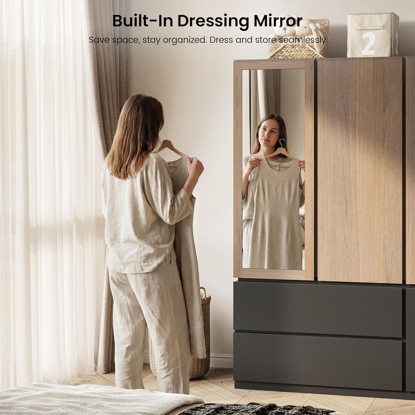 Whisper Series 71" Wardrobe with Mirror & Drawers