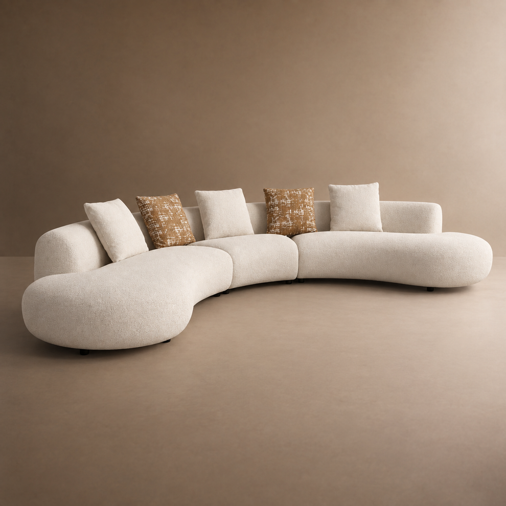 150.3" Modern Organic Curved Modular Sectional | 5-Seater Semicircular Sofa - Beige