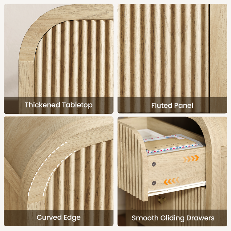 [Pre-Sale] 23.9" Natural Wood 2-Drawer Nightstand with Fluted Front,Set of 2
