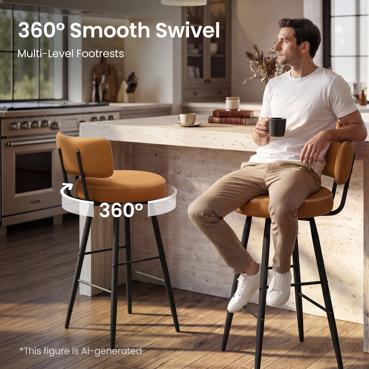 2-Pack 360° Swivel Bar Stools, 30" Height Barstools with Minimalist Cushion Back