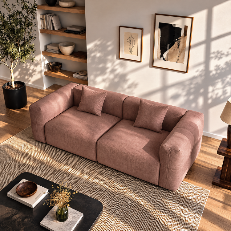 Pink Velvet 2-Seater Sofa | Modern Italian Modular Loveseat