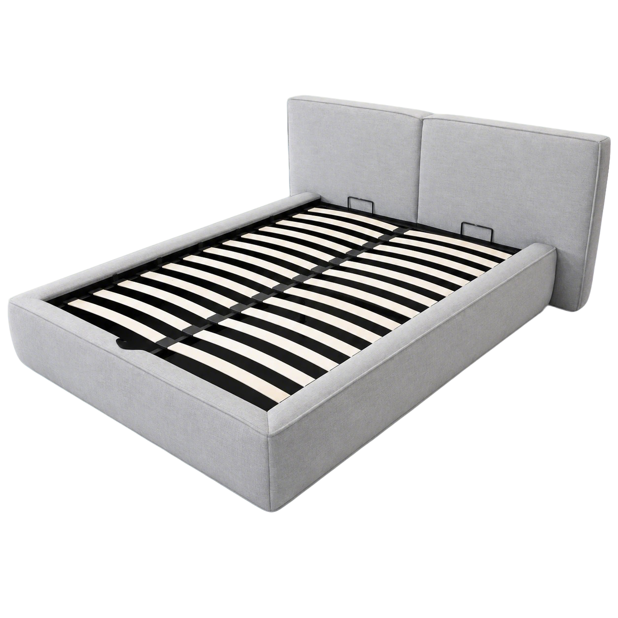 Light Grey Queen Lift-Up Storage Bed Frame with Upholstered Headboard