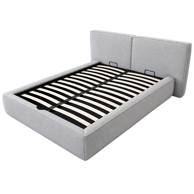 Light Grey Queen Lift-Up Storage Bed Frame with Upholstered Headboard