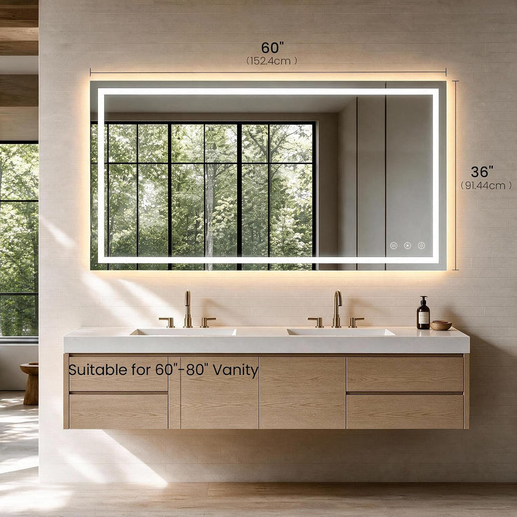 60"L x 36"W LED  Smart Vanity Mirror with Anti-Fog, Dimmable Backlit & Front Lit - Bathroom Mirror