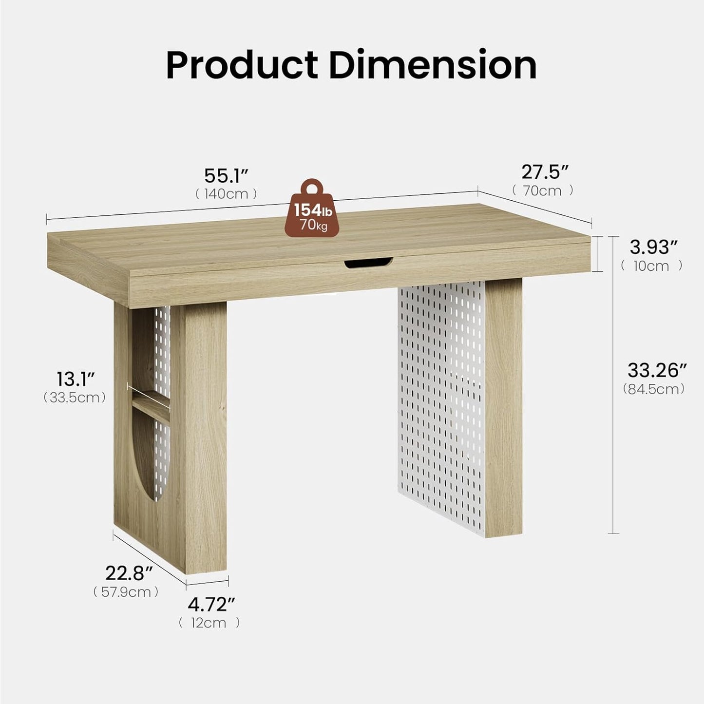 55" Computer Desk 2-in-1 Convertible Gaming & Dining Table Light Walnut