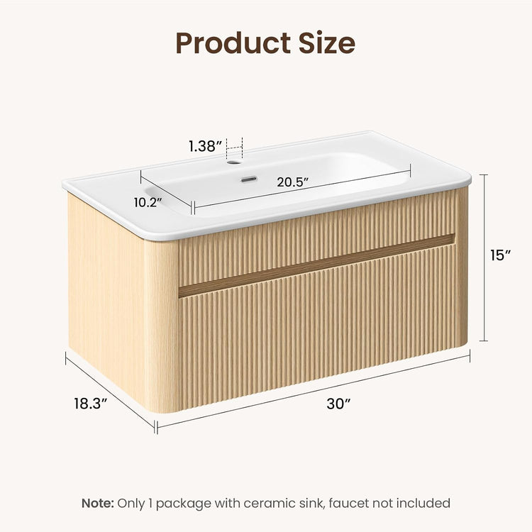30" Floating Bathroom Vanity with Ceramic Sink Combo