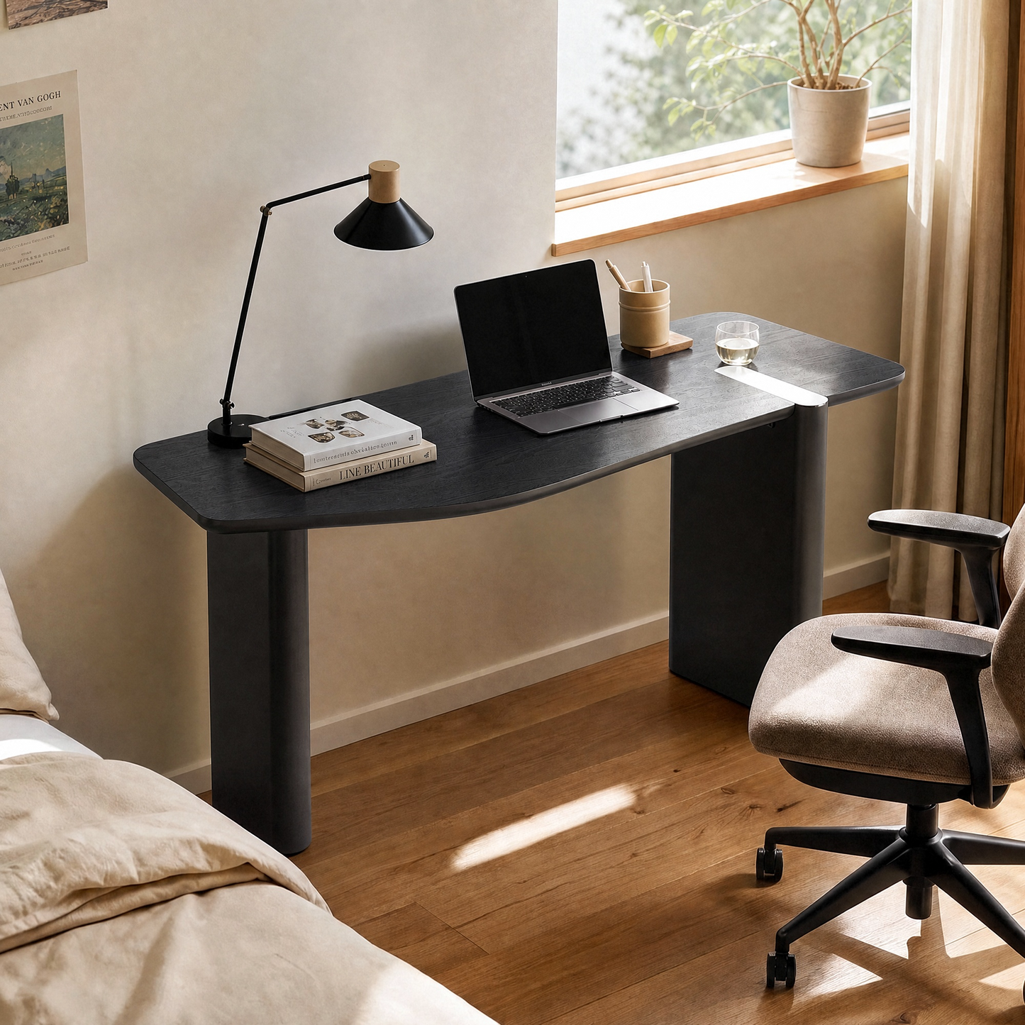 [Pre-Sale] 63-Inch Wide Black Elm Veneer Executive Office Desk with Built-In Charging Station