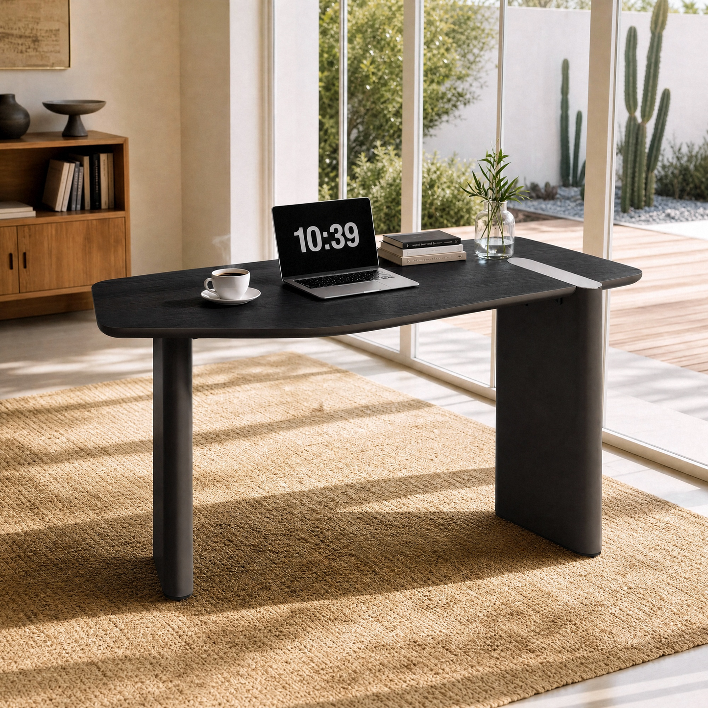[Pre-Sale] 63-Inch Wide Black Elm Veneer Executive Office Desk with Built-In Charging Station